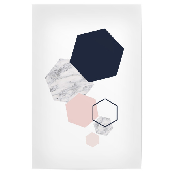 Poster "Hexagon navy, pink and marble art" artboxONE - Abstrakt,Geometrie,Marmor
