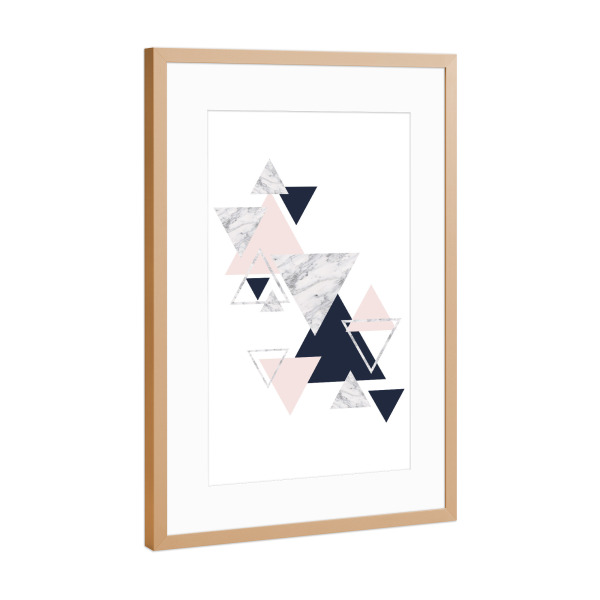 Poster mit Rahmen Kupfer "Marble, blush&navy triangle poster" artboxONE - Abstrakt,Geometrie,Marmor