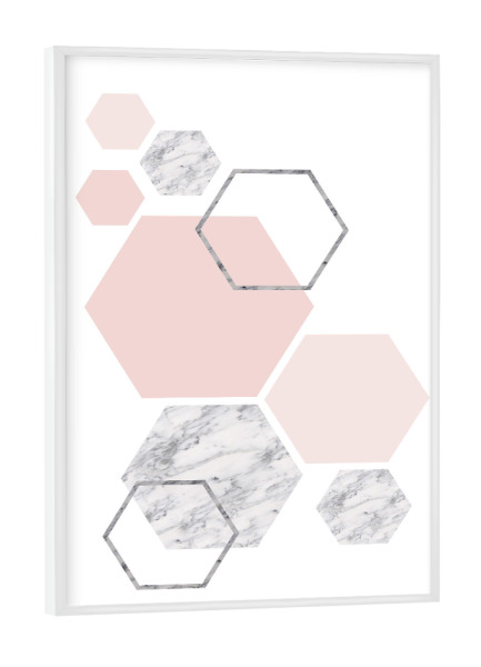 Poster mit weißem Rahmen "Hexagon blush&marble art" artboxONE - Abstrakt,Geometrie,Marmor