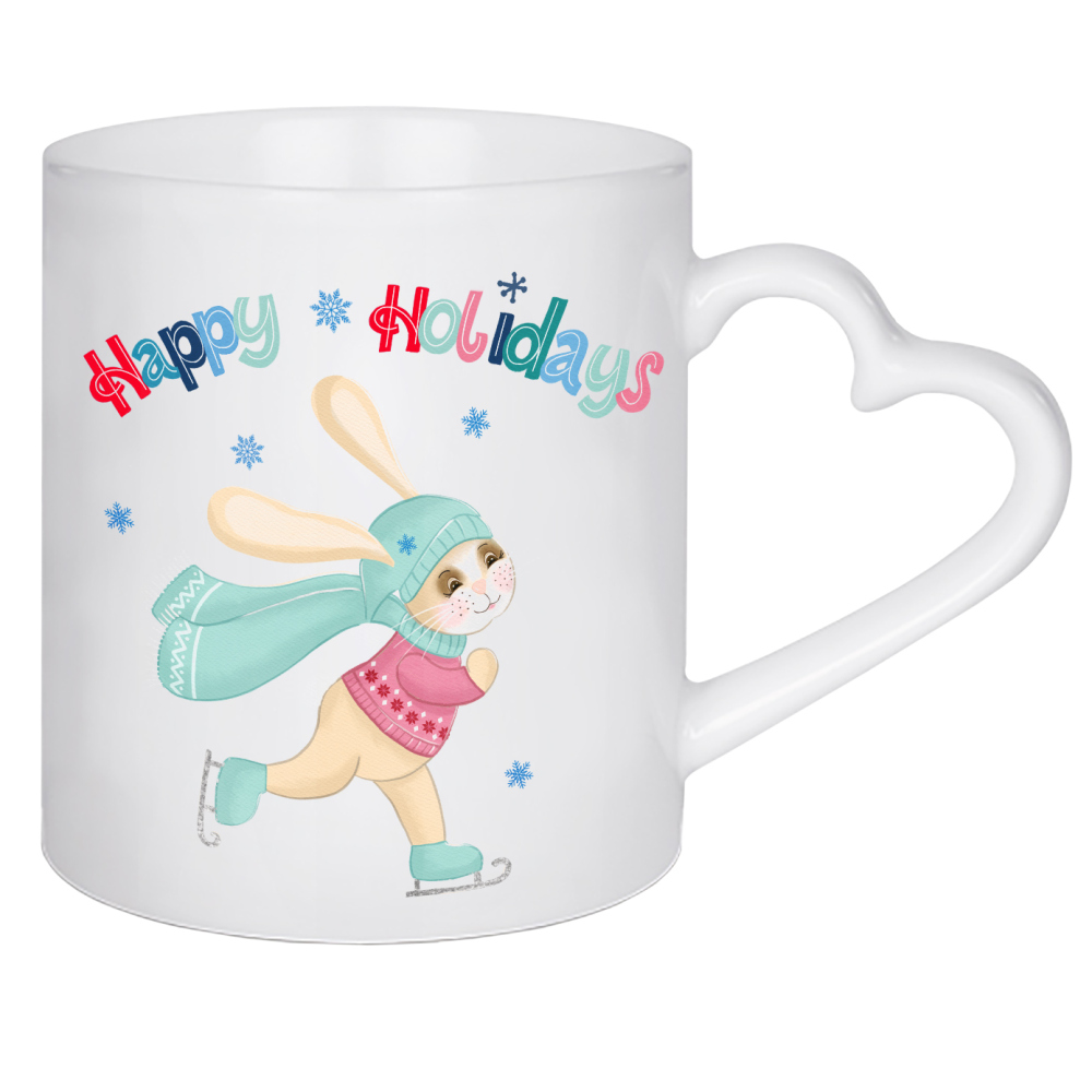 Herztasse "Hase beim Eislaufen" artboxONE - Typografie,Für Kinder,Weihnachten
