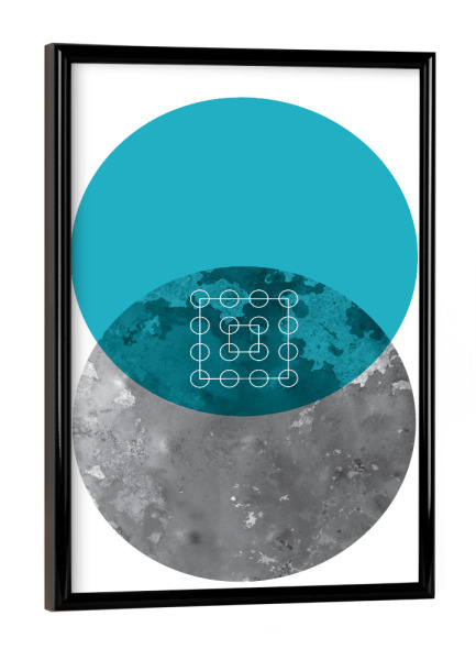 Poster mit schwarzem Rahmen "Bright Geo" artboxONE - Abstrakt,Geometrie - Minimalist,Geometric design in blush and grey,Monde,Quadrate,Punkte,Kreise
