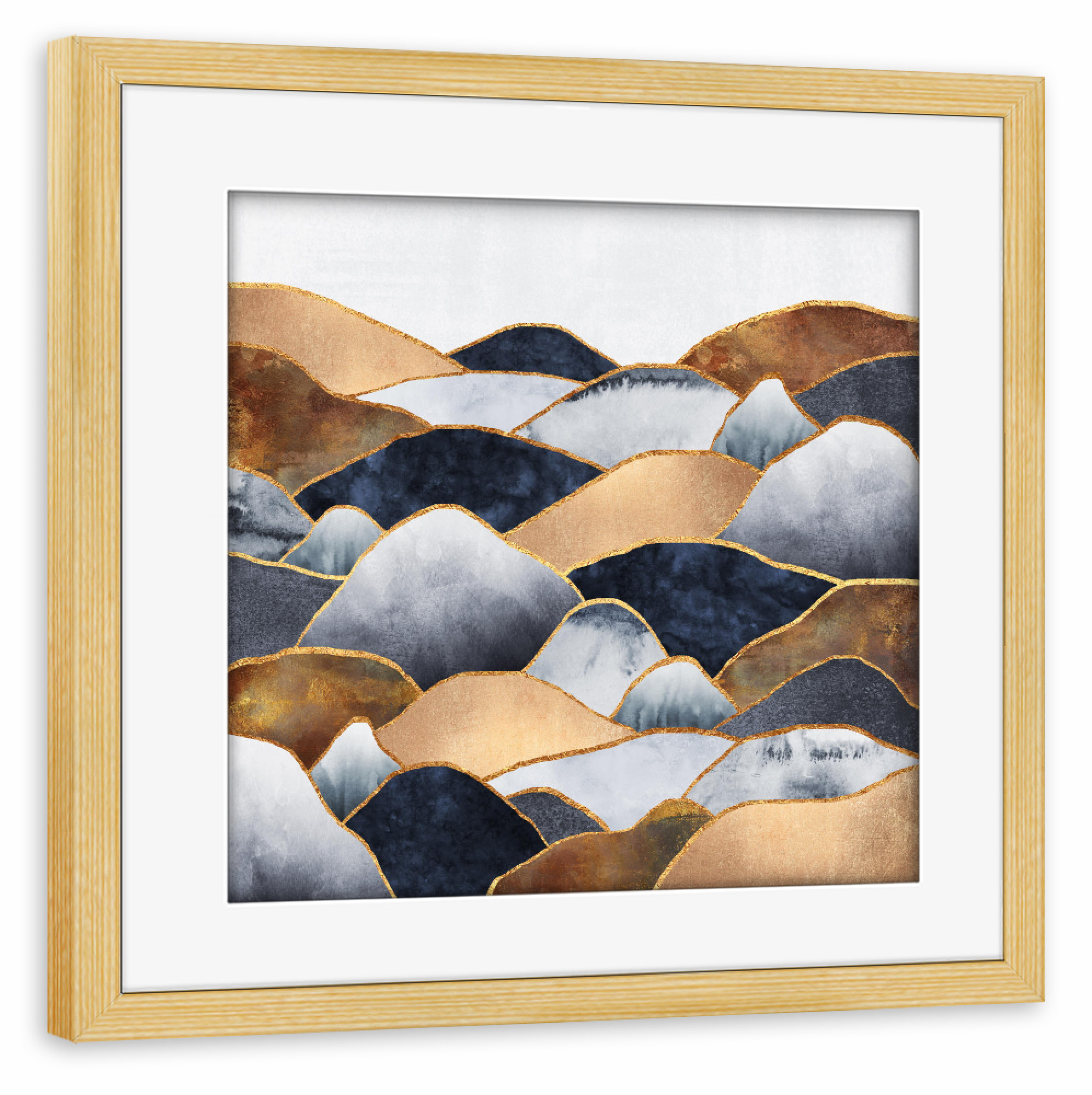 Poster mit Rahmen kiefer "Hills 2" artboxONE - Natur,Abstrakt - Landschaft,Hügel,Berge,Zusammenfassung,Elegant,Linien,Berge,Landschaft,Hügel