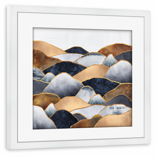 Poster mit Rahmen weiß "Hills 2" artboxONE - Natur,Abstrakt - Landschaft,Hügel,Berge,Zusammenfassung,Elegant,Linien,Berge,Landschaft,Hügel