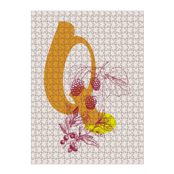 artboxONE Puzzle "Q" artboxONE - Typografie,Natur,Floral,Für Kinder - Q,Buchstabe,Früchte,Vintage,Alphabet,Blätter,Pflanze - Bild Q