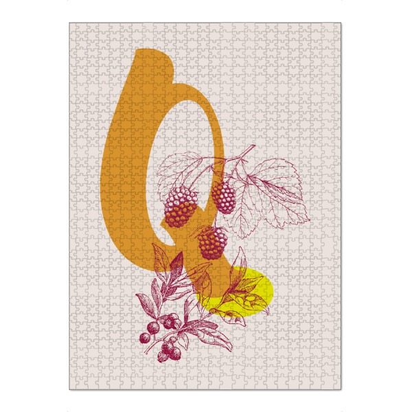 Puzzle Ravensburger "Q" artboxONE - Typografie,Natur,Floral,Für Kinder - Q,Buchstabe,Früchte,Vintage,Alphabet,Blätter,Pflanze - Bild Q