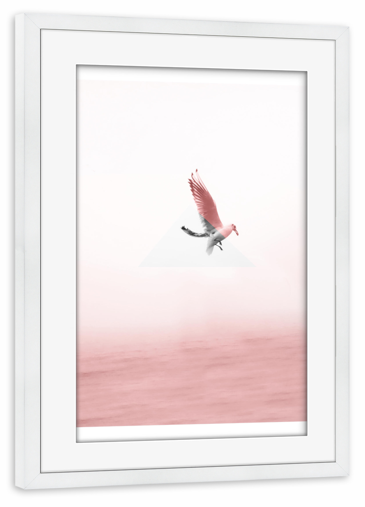 Poster mit Rahmen weiß "Möve" artboxONE - Natur,Reise,Tiere,Geometrie - Möwe,Meer,Nebel,Fliegen,Flügel