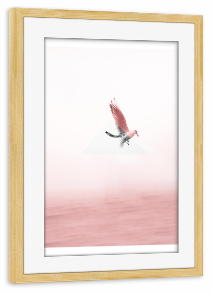 Poster mit Rahmen kiefer "Möve" artboxONE - Natur,Reise,Tiere,Geometrie - Möwe,Meer,Nebel,Fliegen,Flügel