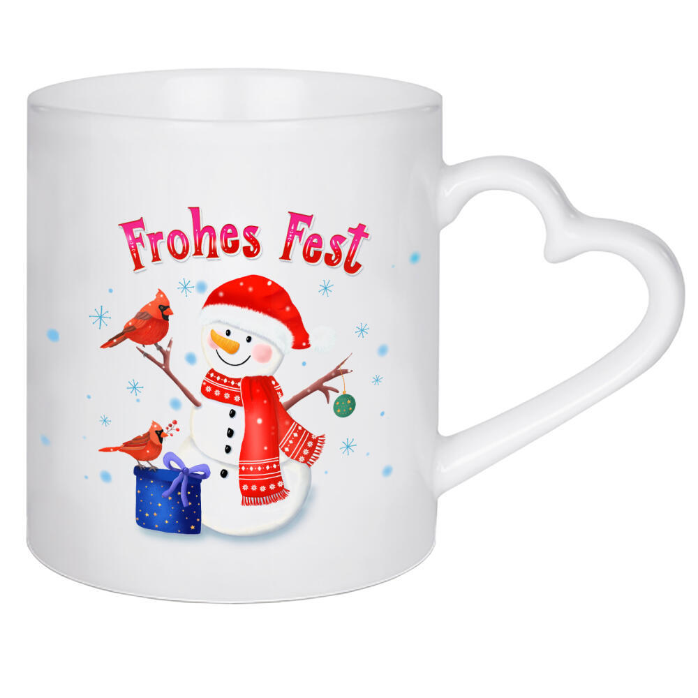 Herztasse "Fröhlicher Schneemann - Fest" artboxONE - Für Kinder,Weihnachten,Lustig