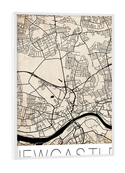 Poster mit weißem Rahmen "Retro Map of Newcastle England 2" artboxONE - Städte,Reise,Schwarzweiß,Städte / Weitere,Kartografie