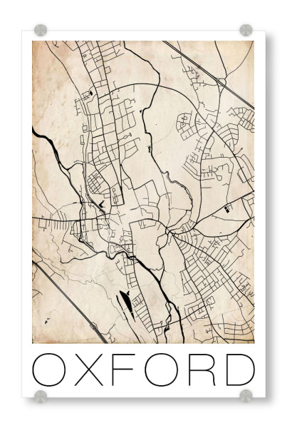 Acrylglasbild "Retro Map of Oxford England 2" artboxONE - Städte,Reise,Schwarzweiß,Städte / Weitere,Kartografie