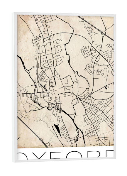 Poster mit weißem Rahmen "Retro Map of Oxford England 2" artboxONE - Städte,Reise,Schwarzweiß,Städte / Weitere,Kartografie