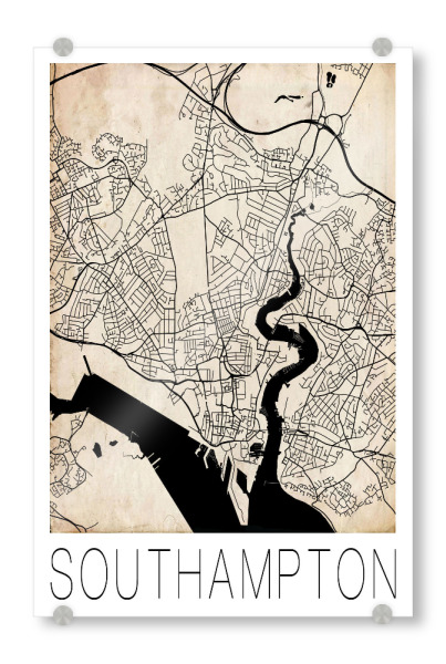Acrylglasbild "Retro Map of Southampton England 2" artboxONE - Städte,Reise,Städte / Weitere,Kartografie