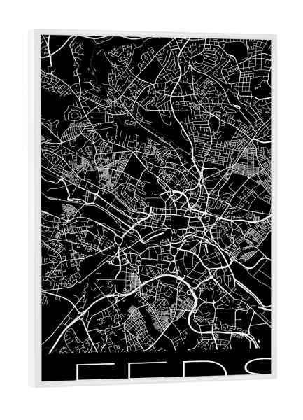 Poster mit weißem Rahmen "Retro Map of Leeds England" artboxONE - Städte,Reise,Schwarzweiß,Städte / Weitere,Kartografie