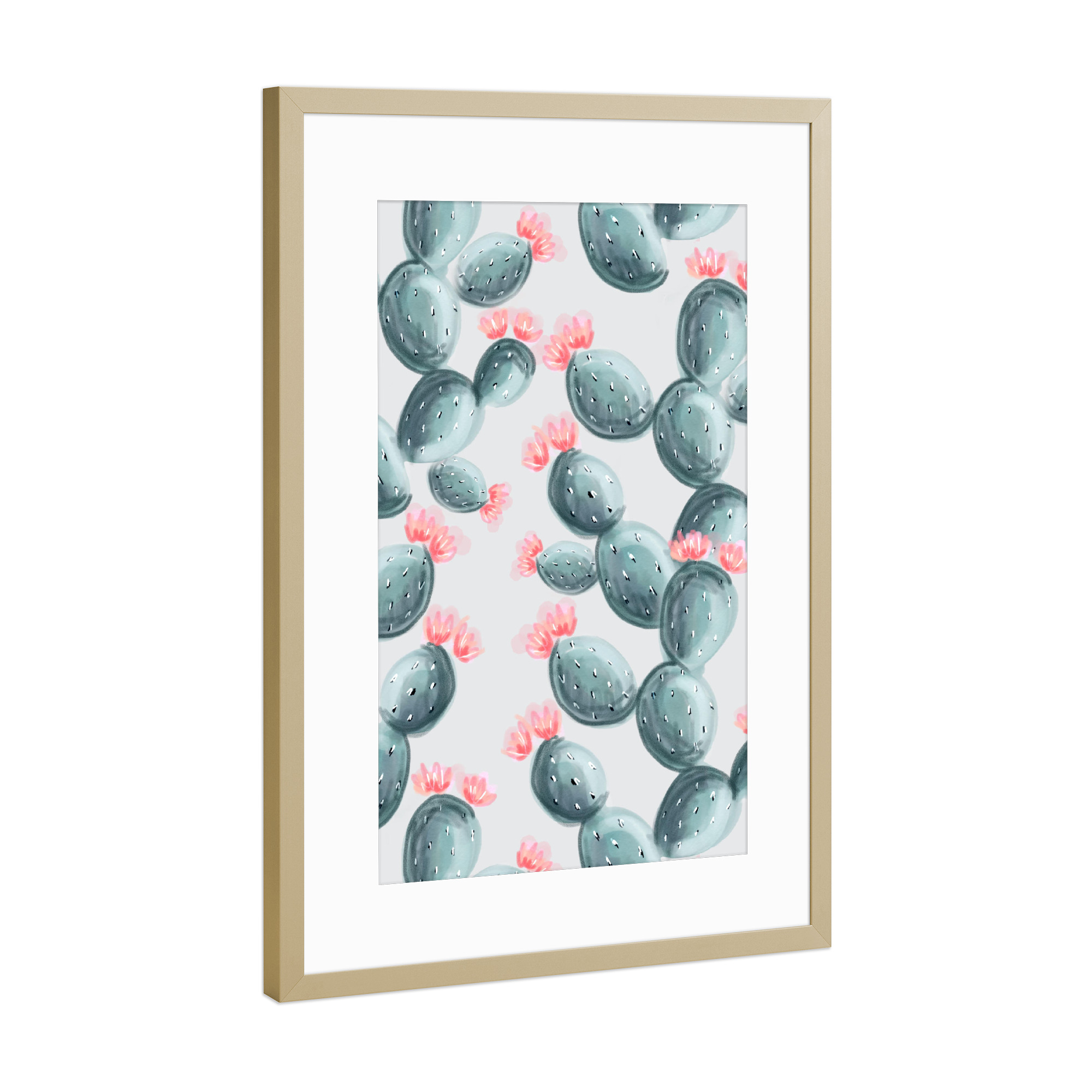 Poster mit Rahmen Gold "Flower Cactus" artboxONE - Natur,Floral,Festivals
