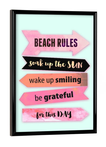 Poster mit schwarzem Rahmen "Beach Rules" artboxONE - Reise,Streetart,Festivals