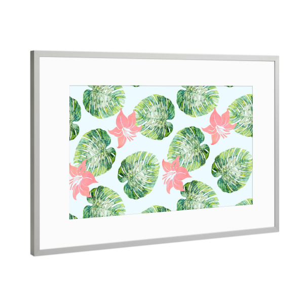 Poster mit Rahmen Silber "Monstera and Pink" artboxONE - Natur,Floral,Festivals