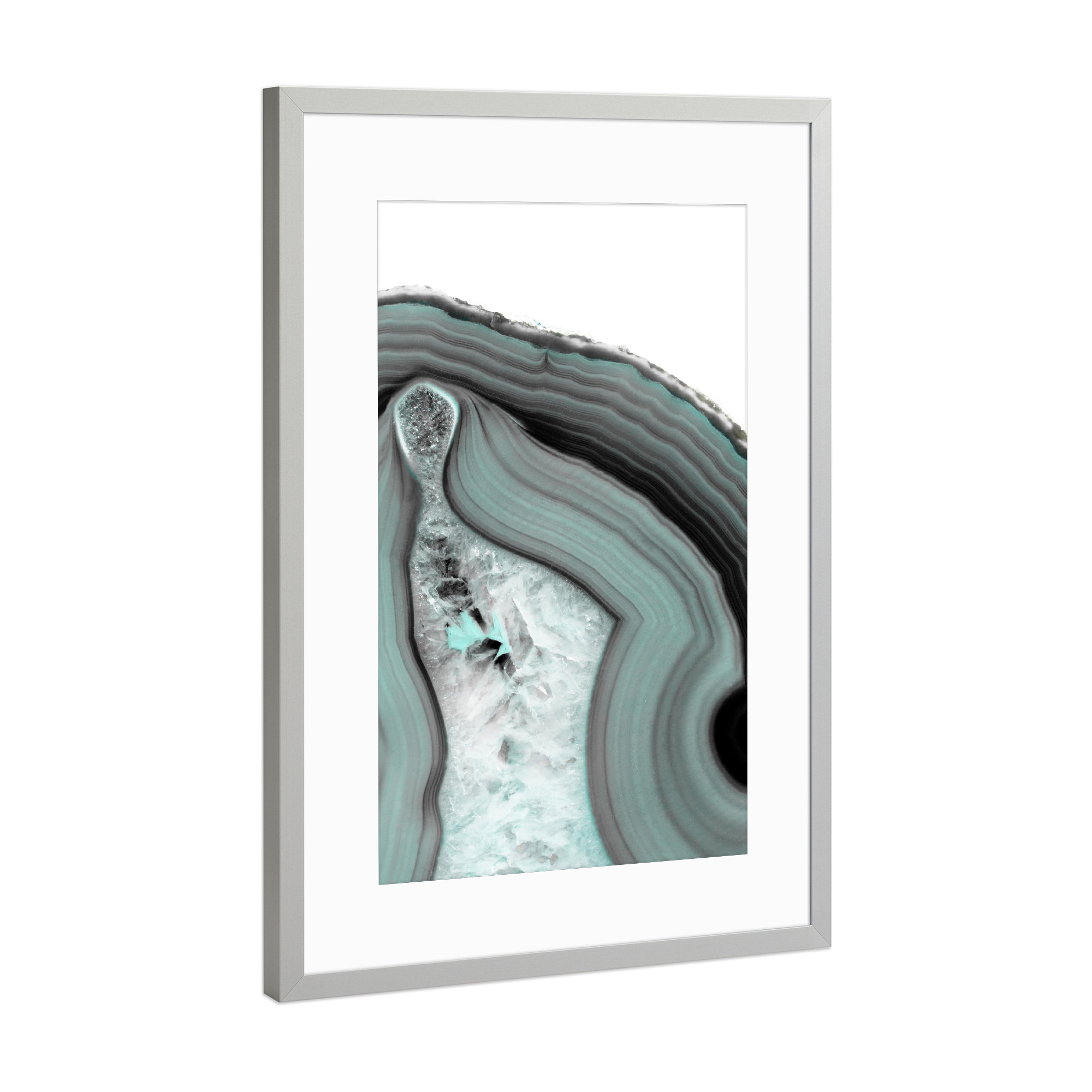 Poster mit Rahmen Silber "Glacial Agate" artboxONE - Abstrakt,Marmor - Glacial,Ice,Blue,Agate,Gemstone,Precious,New age,Crystal,Love,Mineral stein