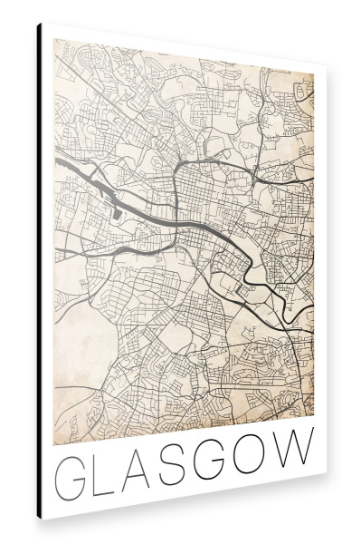 Alu-Dibond "Retro Map of Glasgow Scotland 2" 30x20 cm artboxONE
