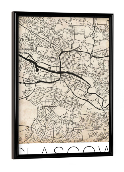 Poster mit schwarzem Rahmen "Retro Map of Glasgow Scotland 2" artboxONE - Städte,Reise,Städte / Weitere,Kartografie