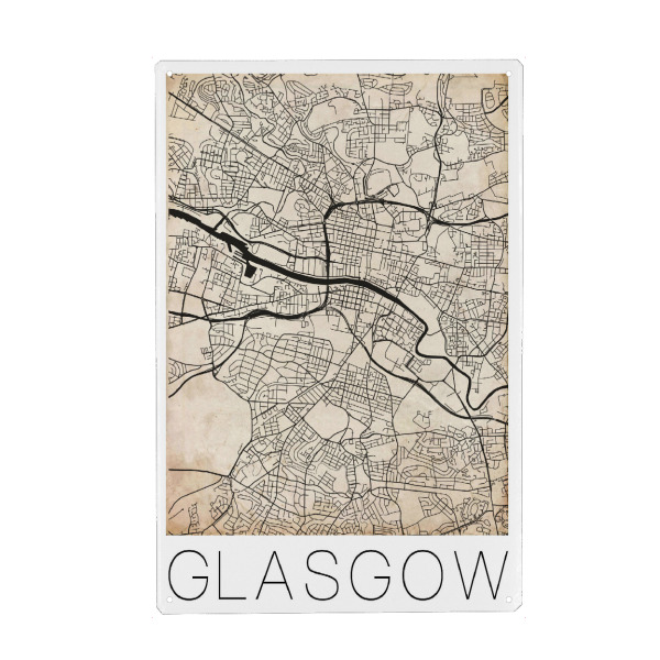 Holzbild "Retro Map of Glasgow Scotland 2" artboxONE - Städte,Reise,Städte / Weitere,Kartografie