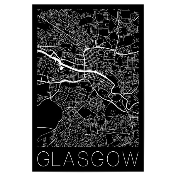Poster 30x20 cm "Retro Map of Glasgow Scotland" artboxONE - Städte,Reise,Schwarzweiß,Städte / Weitere,Kartografie
