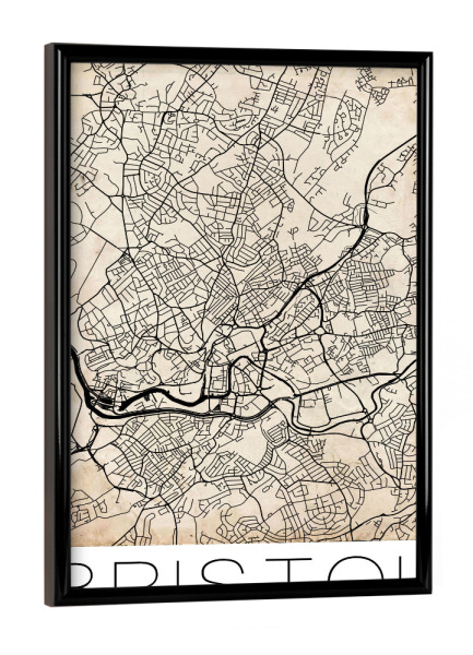 Poster mit schwarzem Rahmen "Retro Map of Bristol England 2" artboxONE - Städte,Reise,Schwarzweiß,Städte / Weitere,Kartografie