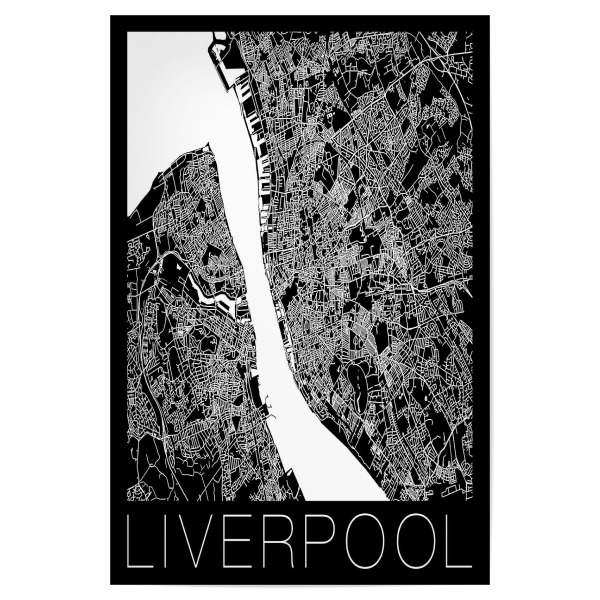 Poster "Retro Map Liverpool England United Kingdom" artboxONE - Städte,Reise,Schwarzweiß,Städte / Weitere,Kartografie