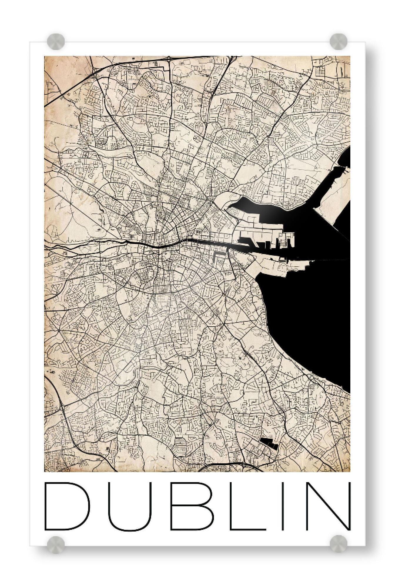 Acrylglasbild "Retro Map Dublin Ireland" artboxONE - Städte,Reise,Städte / Weitere,Kartografie