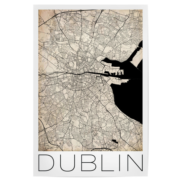 Poster "Retro Map Dublin Ireland" artboxONE - Städte,Reise,Städte / Weitere,Kartografie - Retro,Map,Dublin,Ireland,Eire,Vintage,Baile atha cliath