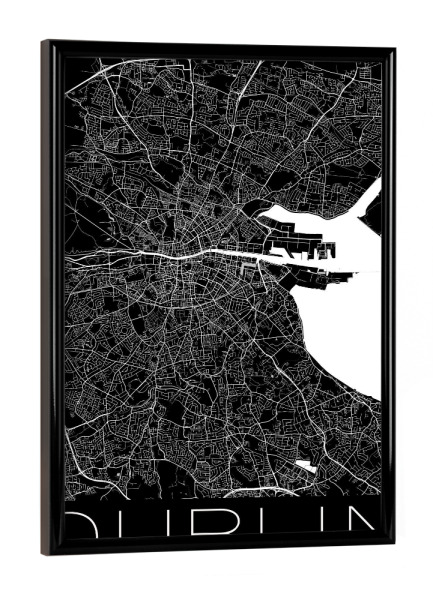 Poster mit schwarzem Rahmen "Retro Map of Dublin Ireland" artboxONE - Städte,Reise,Schwarzweiß,Städte / Weitere,Kartografie