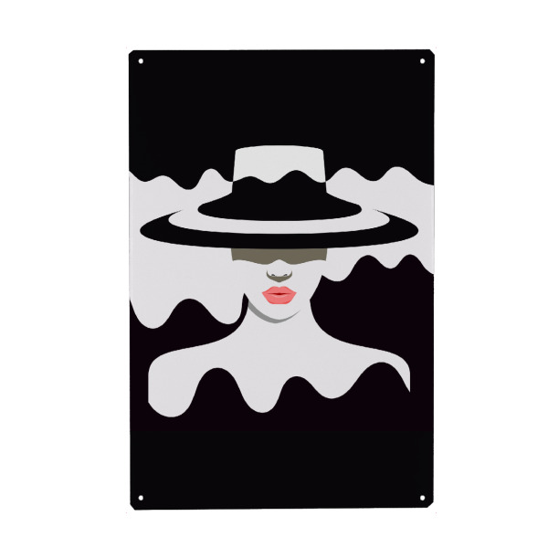 Holzbild "Woman in Hat" artboxONE - Reise,Fashion - Frau,Dame,Hut,Stil,Mode,Welle,Resort,Schwarz,Grau,Lippen,Gesicht,Sommer,Sommer,Sommer-gefühl