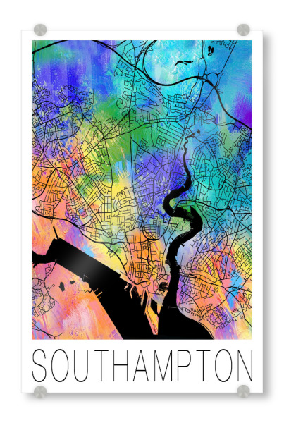 Acrylglasbild "Retro Map of Southampton England 3" artboxONE - Städte,Reise,Städte / Weitere