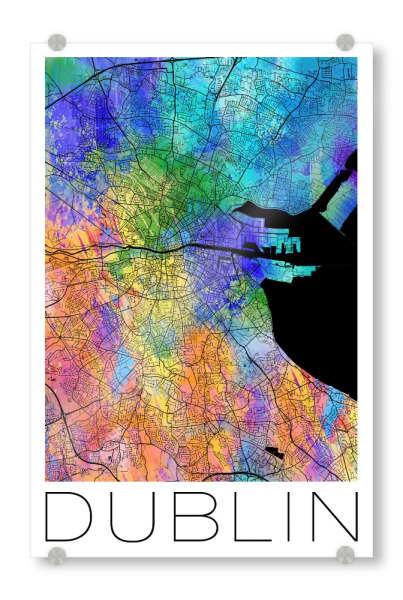 Acrylglasbild "Retro Map of Dublin Ireland 2" artboxONE - Städte,Reise,Städte / Weitere - Retro,Map,Dublin,Ireland,United kingdom,Watercolor