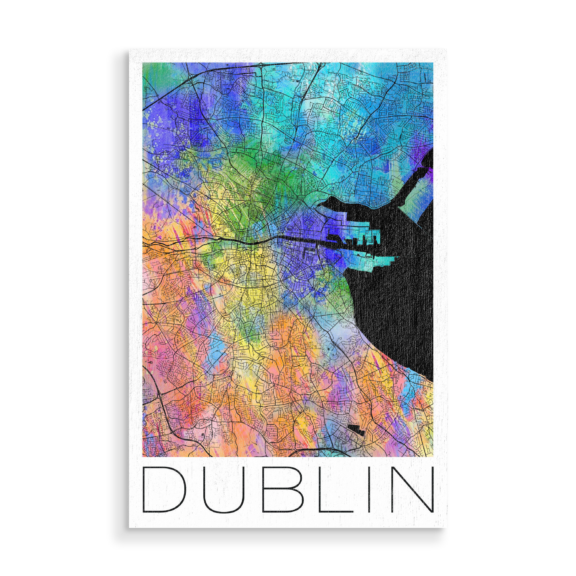 Holzbild "Retro Map of Dublin Ireland 2" artboxONE - Städte,Reise,Städte / Weitere - Retro,Map,Dublin,Ireland,United kingdom,Watercolor