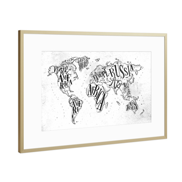 Poster mit Rahmen Gold "Worldmap vintage paper" artboxONE - Schwarzweiß,Kartografie