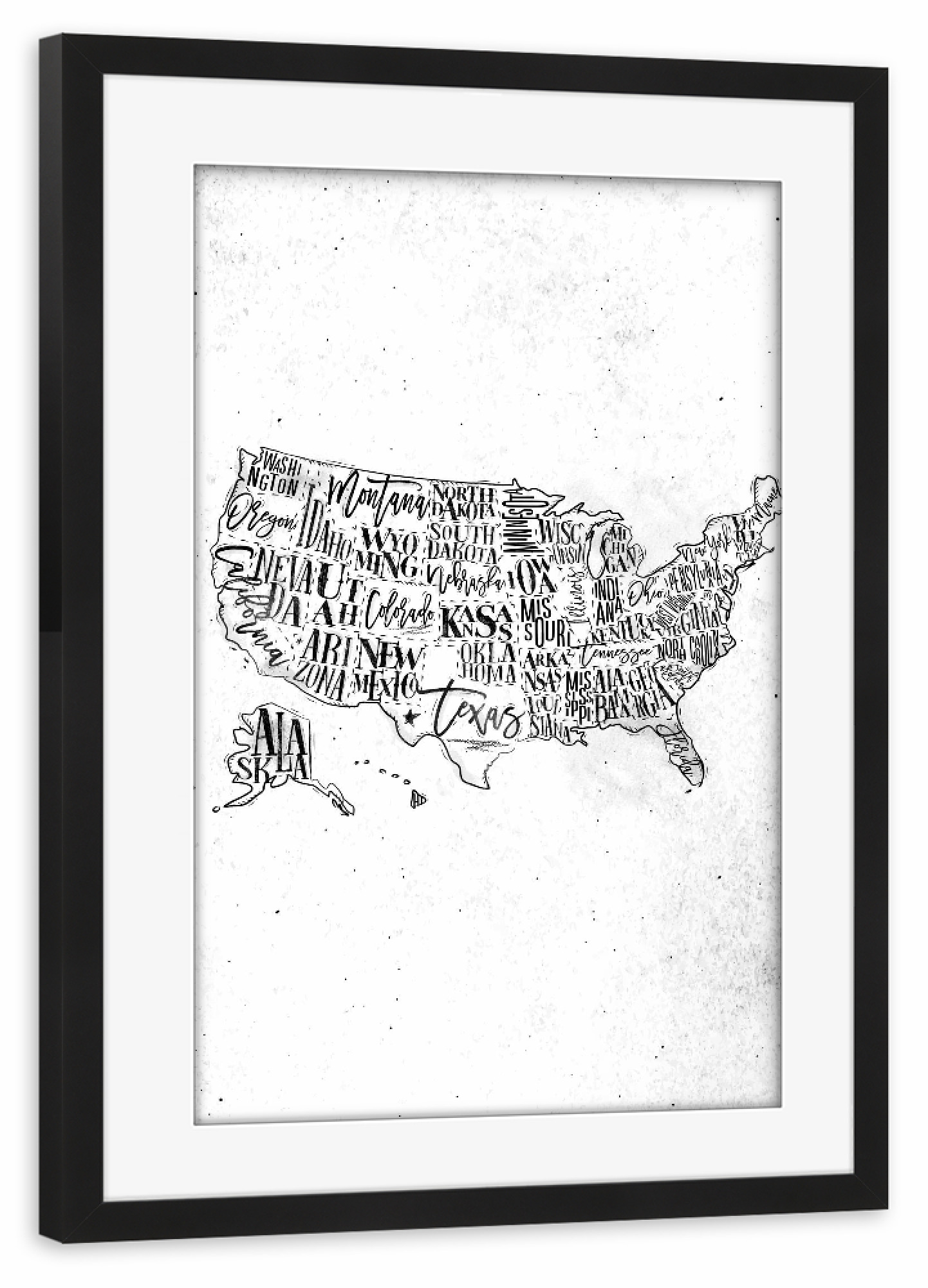 Poster mit Rahmen schwarz "Map USA vintage" artboxONE - Schwarzweiß,Kartografie