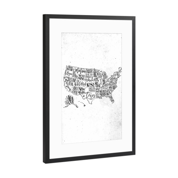 Poster mit Rahmen Schwarz (Metallic) "Map USA vintage" artboxONE - Schwarzweiß,Kartografie