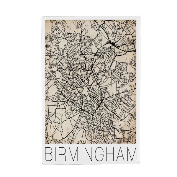 Holzbild "Retro Map of Birmingham England 2" artboxONE - Städte,Reise,Schwarzweiß,Städte / Weitere - Retro,Map,Birmingham,England,United kingdom