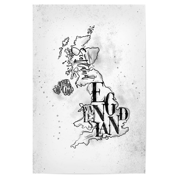 Poster "Map United Kingdom vintage" artboxONE - Schwarzweiß,Kartografie