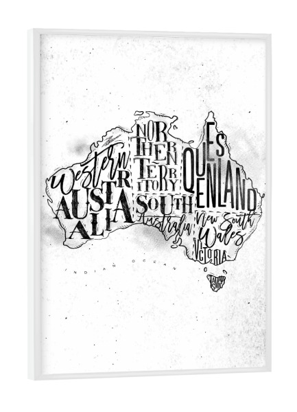 Poster mit weißem Rahmen "Map Australia vintage" artboxONE - Schwarzweiß,Kartografie