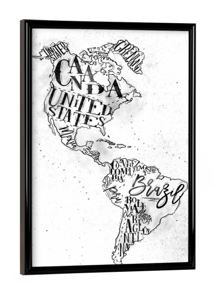 Poster mit schwarzem Rahmen "Map America vintage" artboxONE - Schwarzweiß,Kartografie