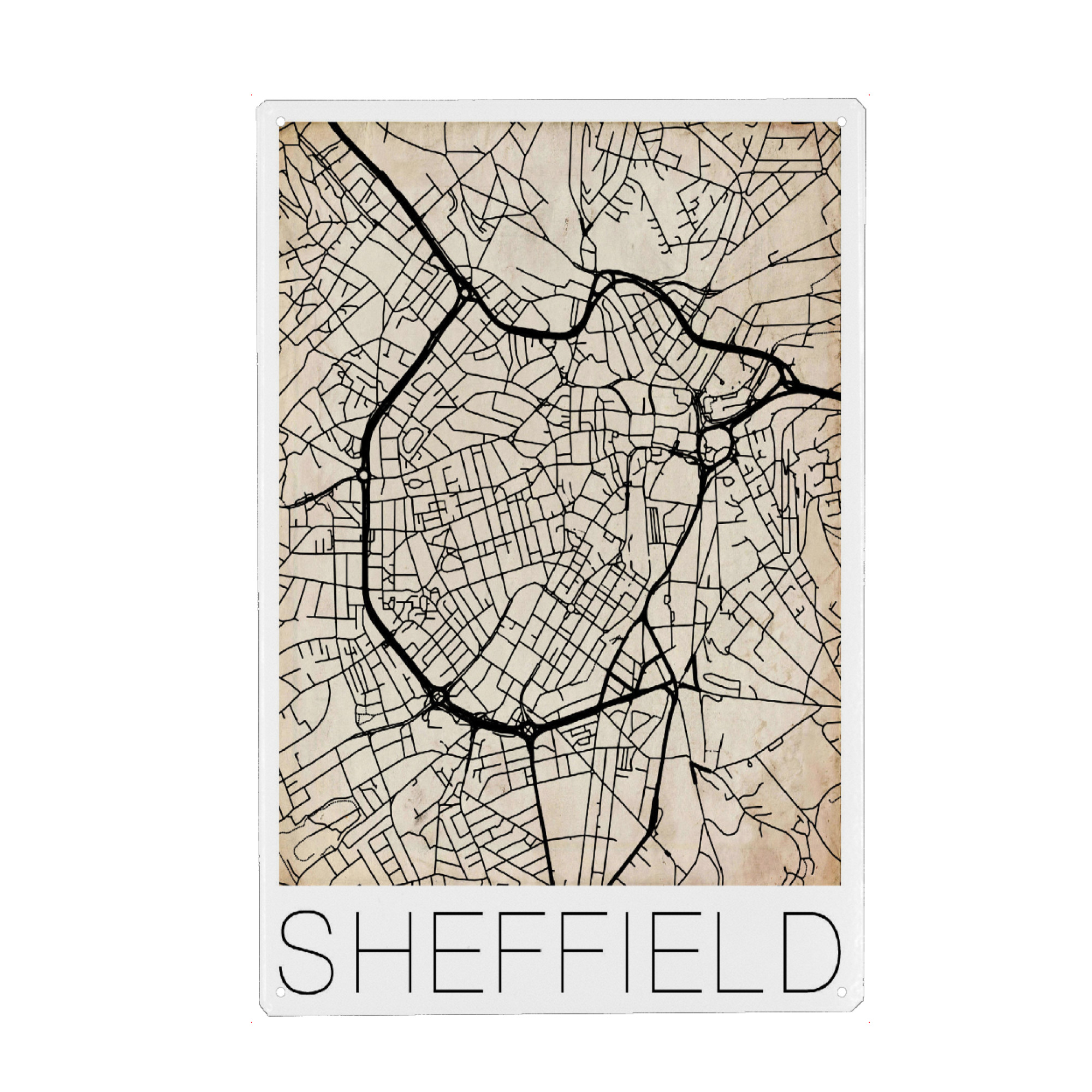 Metall Poster "Retro Map of Sheffield England 3" artboxONE - Städte,Reise,Schwarzweiß,Städte / Weitere - Retro,Map,Sheffield,England,Enited kingdom,Uk