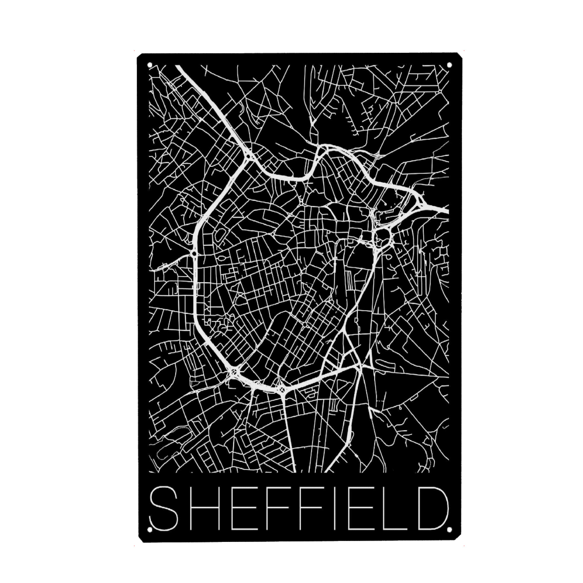 Metall Poster "Retro Map of Sheffield England 2" artboxONE - Städte,Reise,Schwarzweiß,Städte / Weitere - Retro,Map,Sheffield,England,United kingdom,Uk