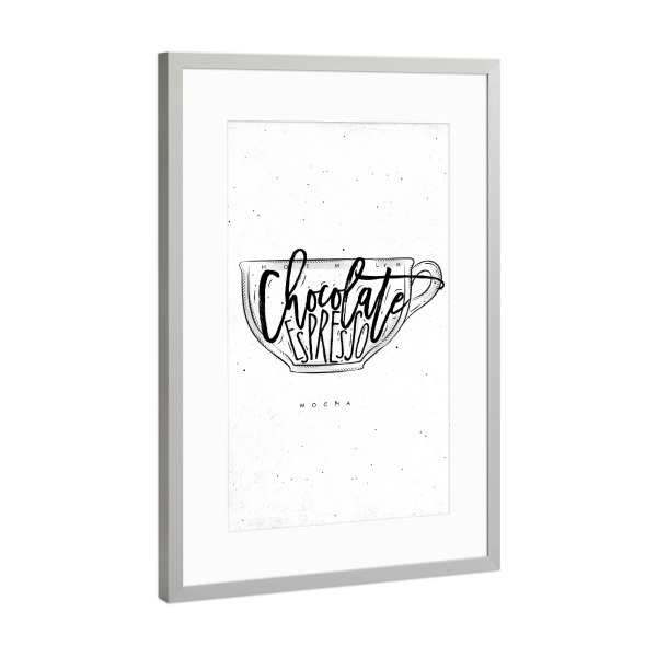 Poster mit Rahmen Silber "Mocha cup white" artboxONE - Essen & Trinken,Schwarzweiß
