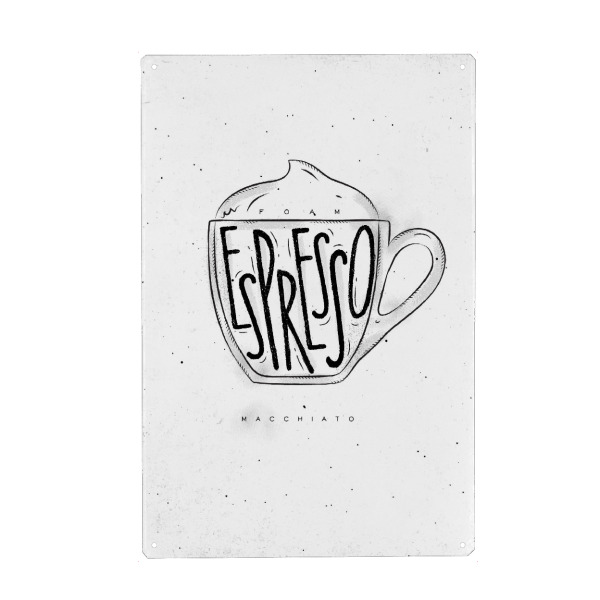Holzbild "Macciato Cup white lettering" artboxONE - Essen & Trinken,Schwarzweiß