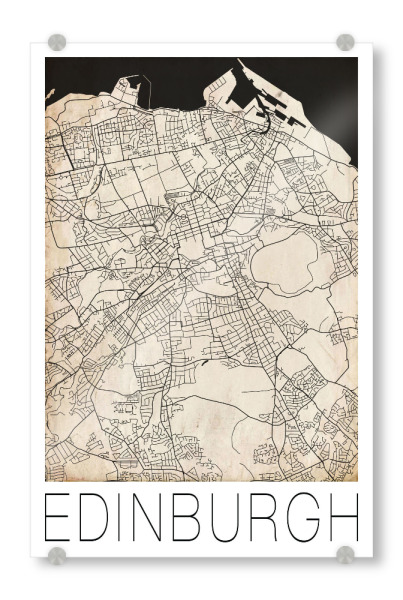 Acrylglasbild "Retro Map of Edinburgh Scotland 3" artboxONE - Städte,Reise,Schwarzweiß,Städte / Weitere