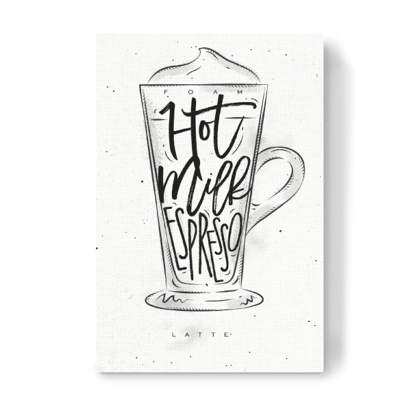 Leinwandbild "Coffee Latte cup lettering" artboxONE - Essen & Trinken,Schwarzweiß