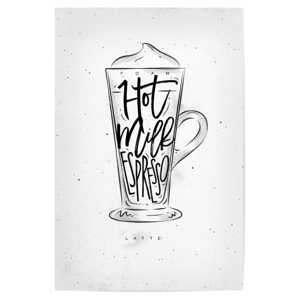 Poster "Coffee Latte cup lettering" artboxONE - Essen & Trinken,Schwarzweiß
