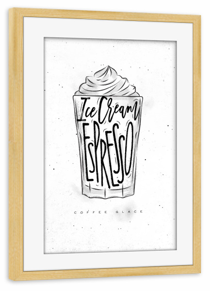 Poster mit Rahmen kiefer "Coffee glace cup lettering" artboxONE - Essen & Trinken,Schwarzweiß