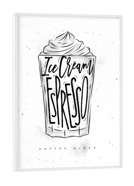 Poster mit weißem Rahmen "Coffee glace cup lettering" artboxONE - Essen & Trinken,Schwarzweiß